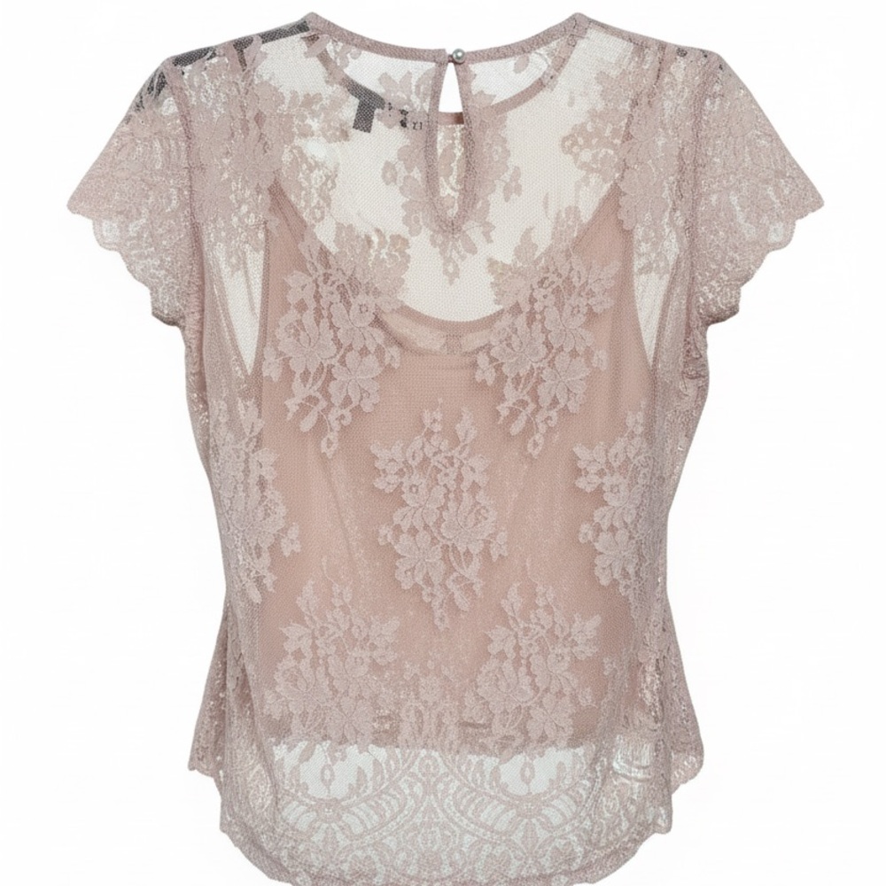 White House Black Market Blush Pink Lace Short Sleeve Top
